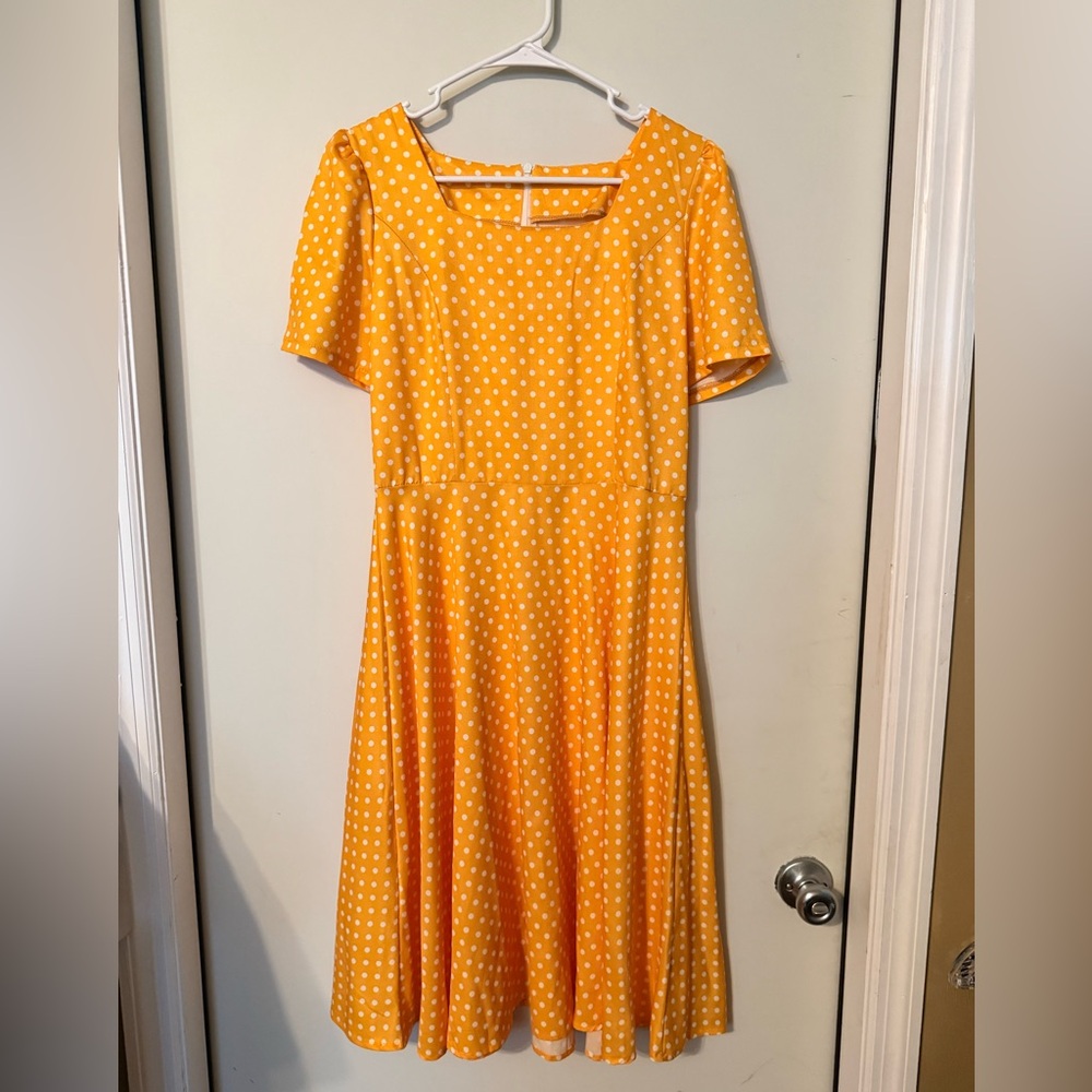 Polka Dot Yellow Dress Swing Sz L